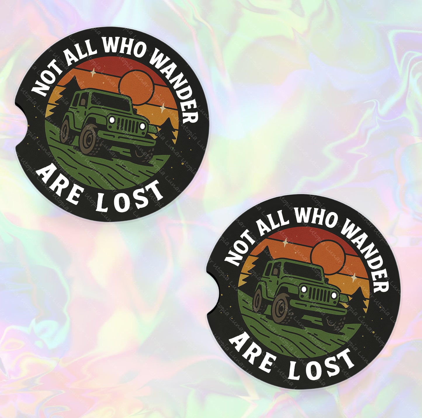 Cute Neoprene Car Coasters, Absorbent Cup Holder Inserts, Fun Auto Accessories (Set of 2) Not Lost