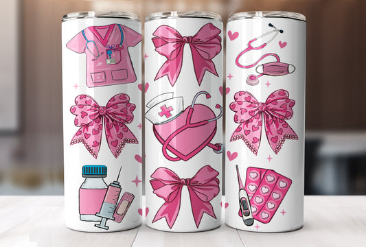 Valentine Nurse Coquette, Valentine's Day Cute Cup With Lid And Straw 20 oz Skinny Tumbler