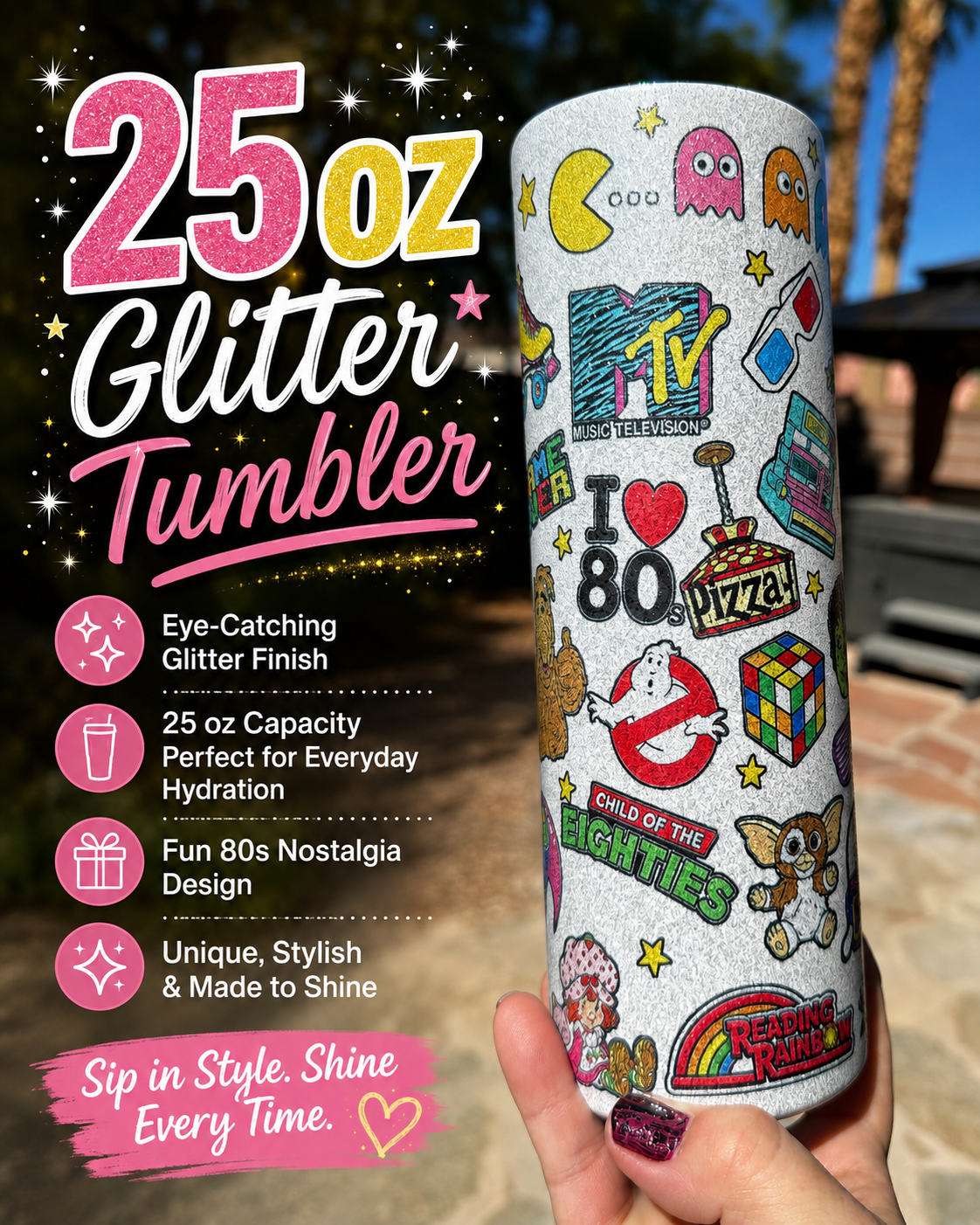 Retro I Love the 80s Pop Culture Collage 20 oz Skinny Tumbler