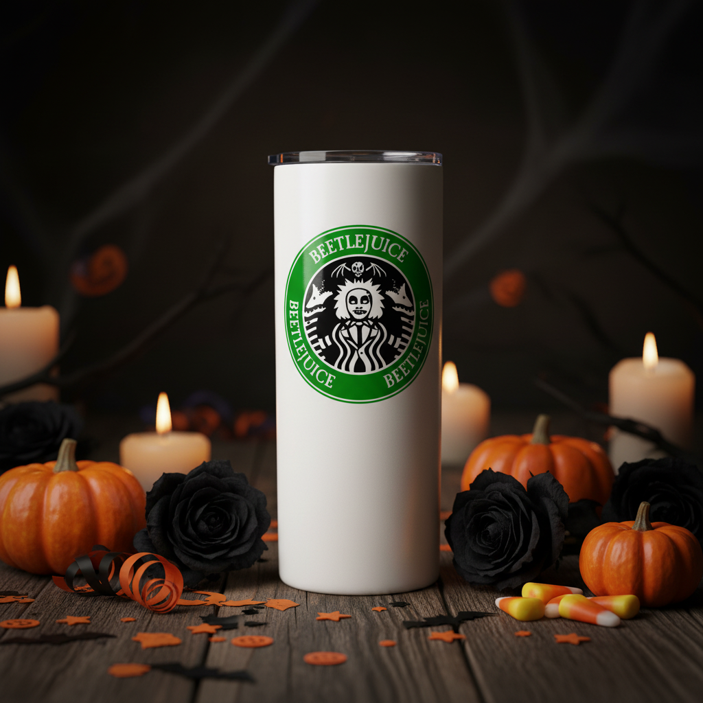Starbies Beetlejuice tumbler Halloween lifestyle photo