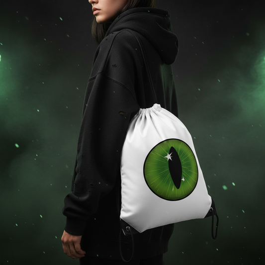 Green Goth Eye Halloween cinch sack drawstring backpack lifestyle photo