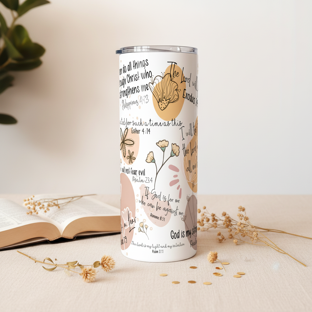 Christian Bible Affirmations tumbler upright lifestyle photo