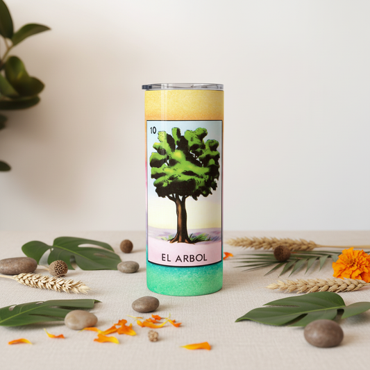 Loteria EL ARBOL tumbler upright lifestyle photo