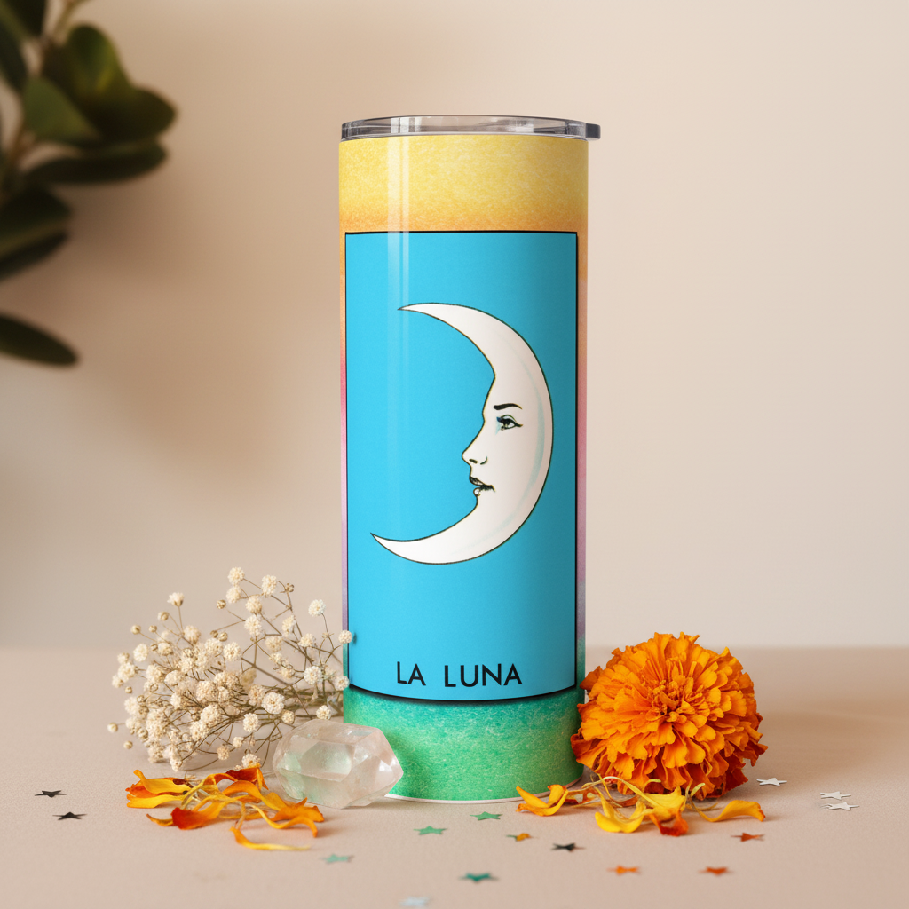 Loteria LA LUNA tumbler upright lifestyle photo