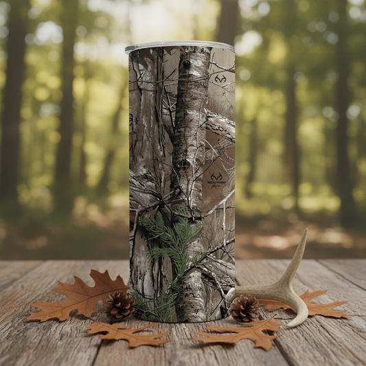 Realtree Hunting Camo tumbler upright lifestyle photo