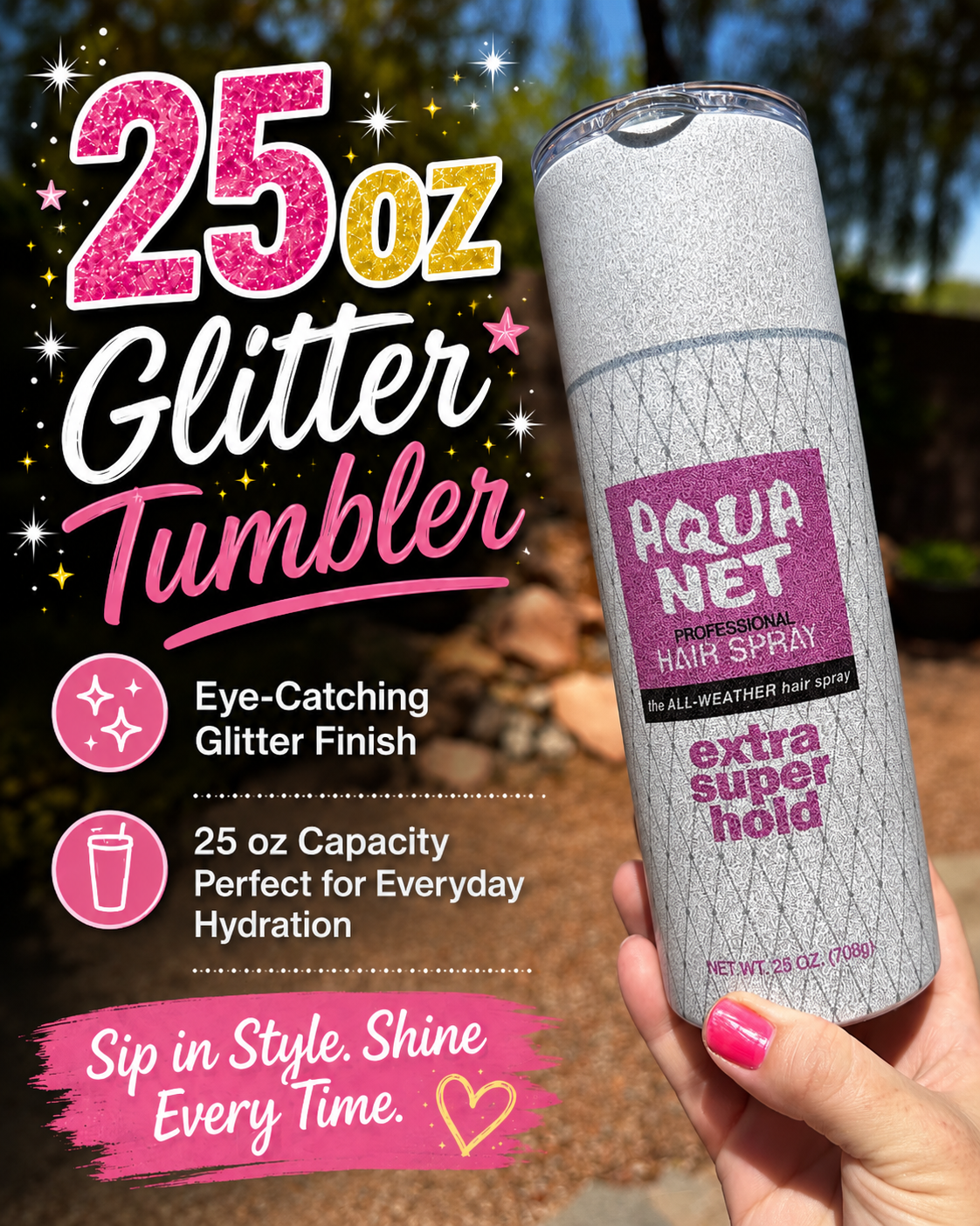 Aqua Net WHITE Extra Super Hold 80's Queen of Hairspray Skinny Tumbler