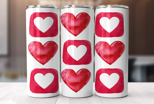 Valentine Watercolor Hearts, Valentine's Day Cute Cup With Lid And Straw 20 oz Skinny Tumbler