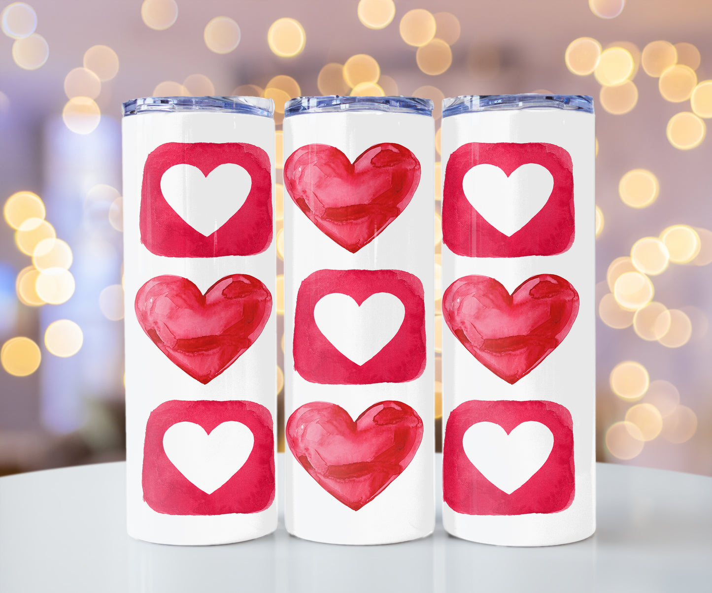 Valentine Watercolor Hearts, Valentine's Day Cute Cup With Lid And Straw 20 oz Skinny Tumbler